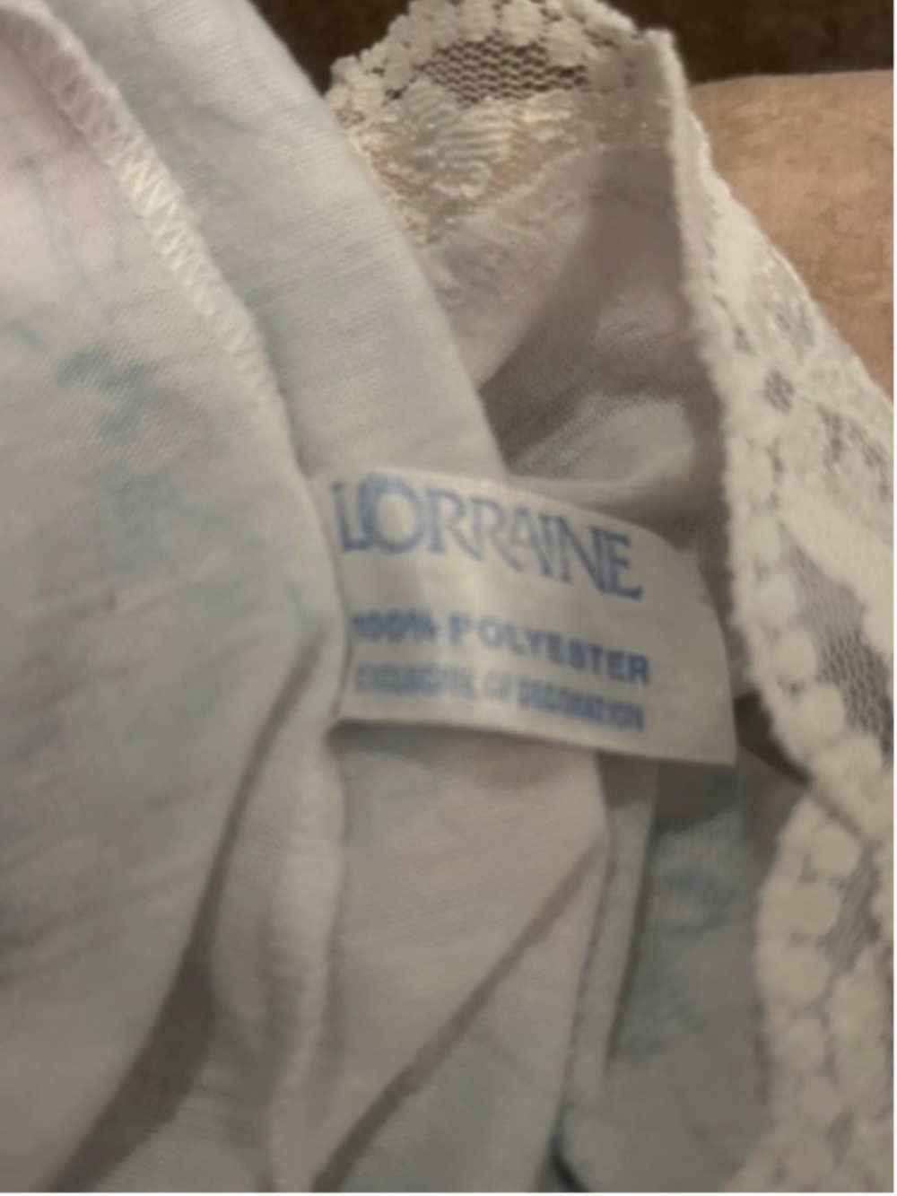 Vintage 80's LORRAINE White Blue Floral Lace Trim Nightgown USA Size Medium Gran - Picture 7 of 7